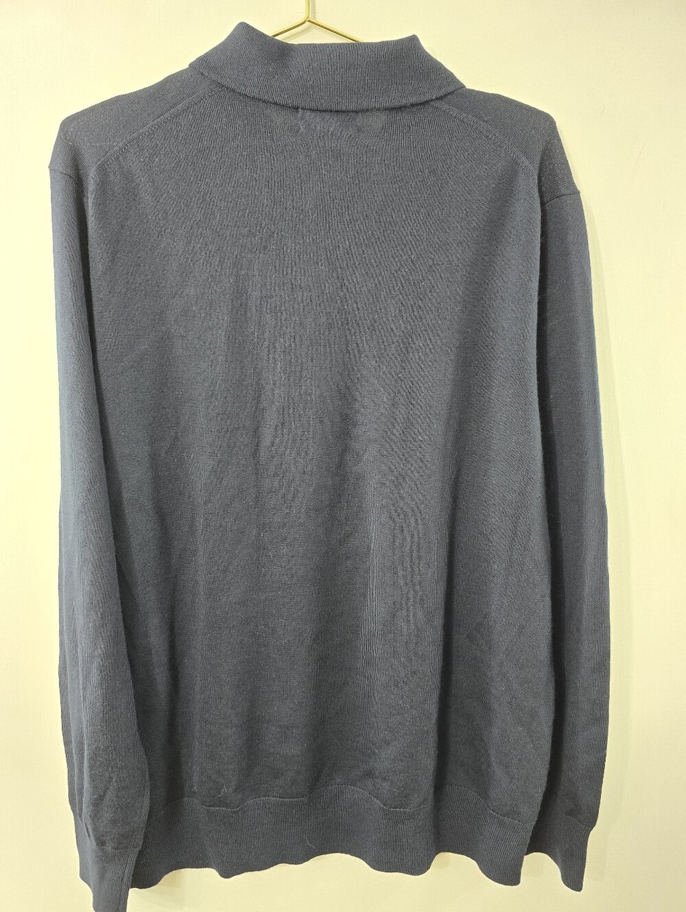 Brooks Brothers Merino Wool Long Sleeve Polo Collar Henley Sweater Navy Blue XL - Picture 7 of 9